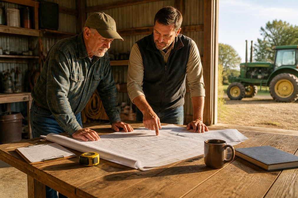 Infographic flowchart showing the steps to prepare for a custom barn project consultation