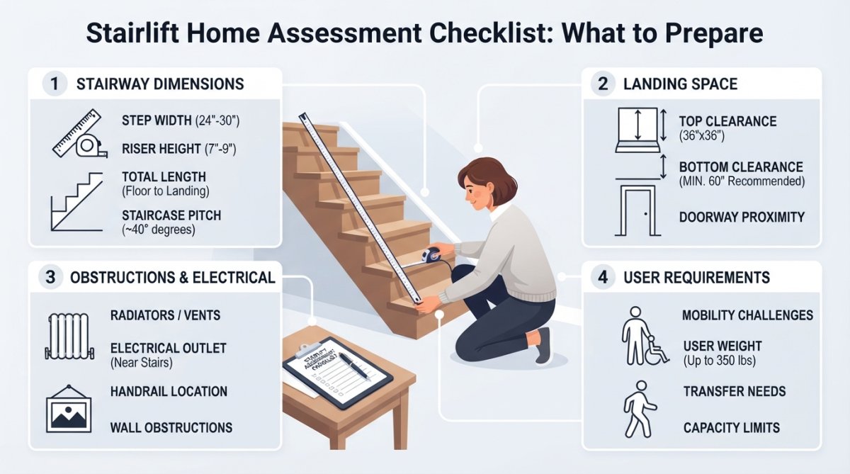 Infographic showing how to measure stairs to prepare for your stairlift installation quote