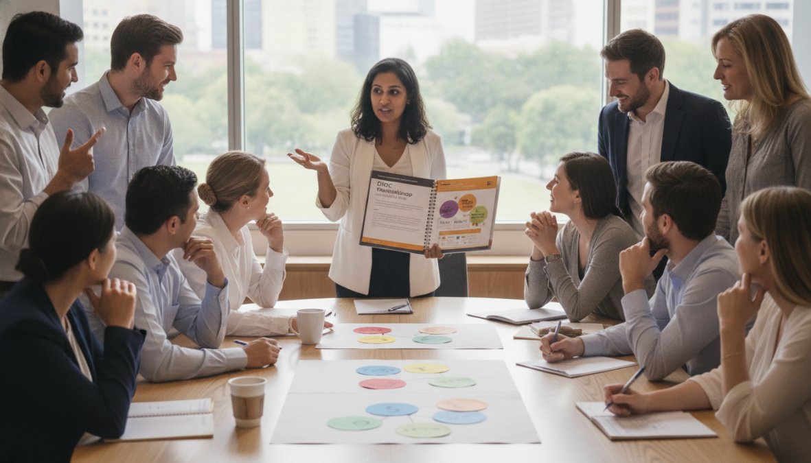 Visual roadmap for diverse and group and professionals concepts for DiSC facilitator training