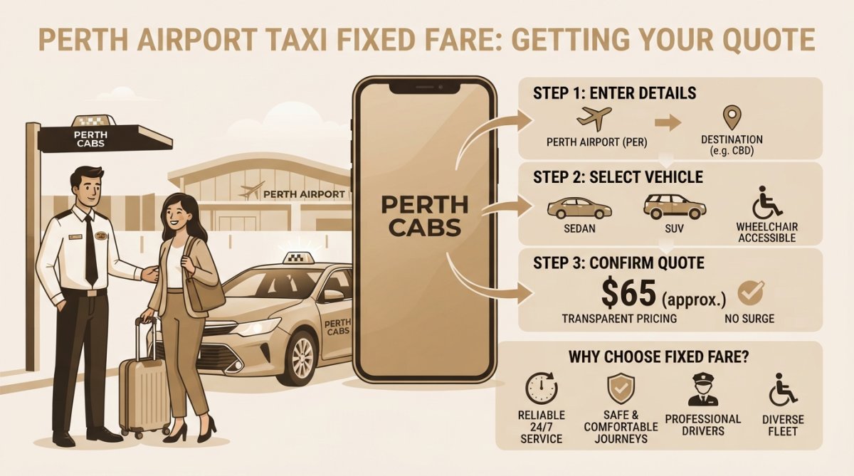 Professional illustration showing fixed price taxi Perth
