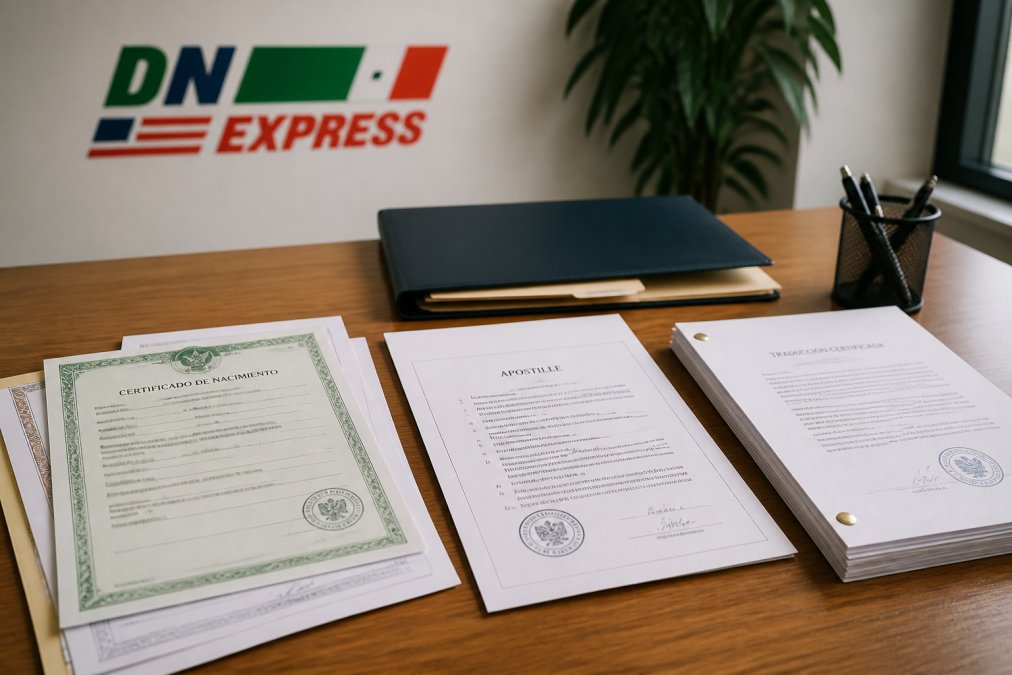 Organized birth certificates and apostille documents for a Mexican citizenship without living parents application