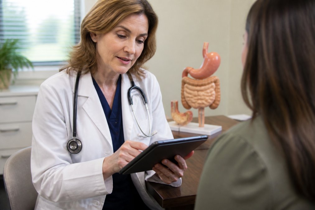 Physician reviewing patient health data to explain the GLP-1 medication impact on metabolic health process