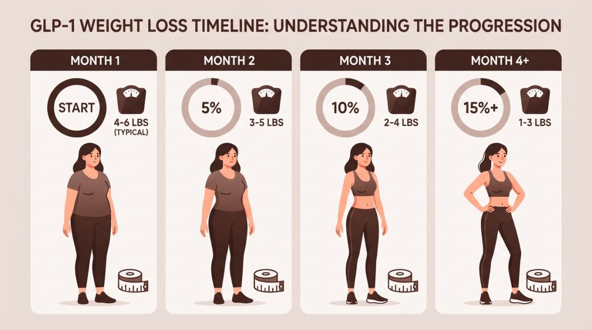 Professional illustration showing GLP-1 weight loss per month