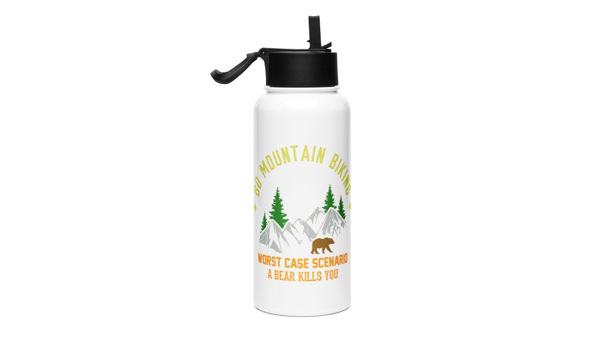 Go Mountain Biking Stainless steel water bottle with a straw lid