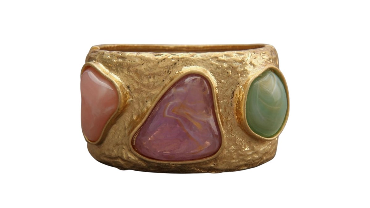 Gold Cuff Multi Color Stone Bracelet