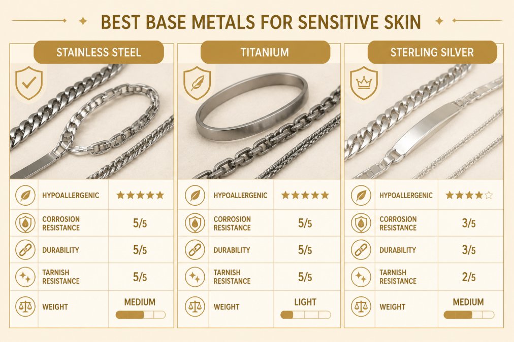 Professional illustration showing gold plated jewelry sensitive skin