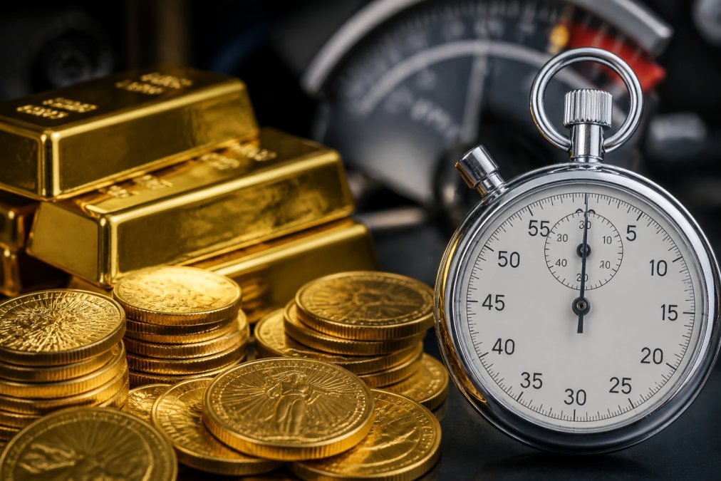 Professional illustration showing Close for gold vs bitcoin for long term