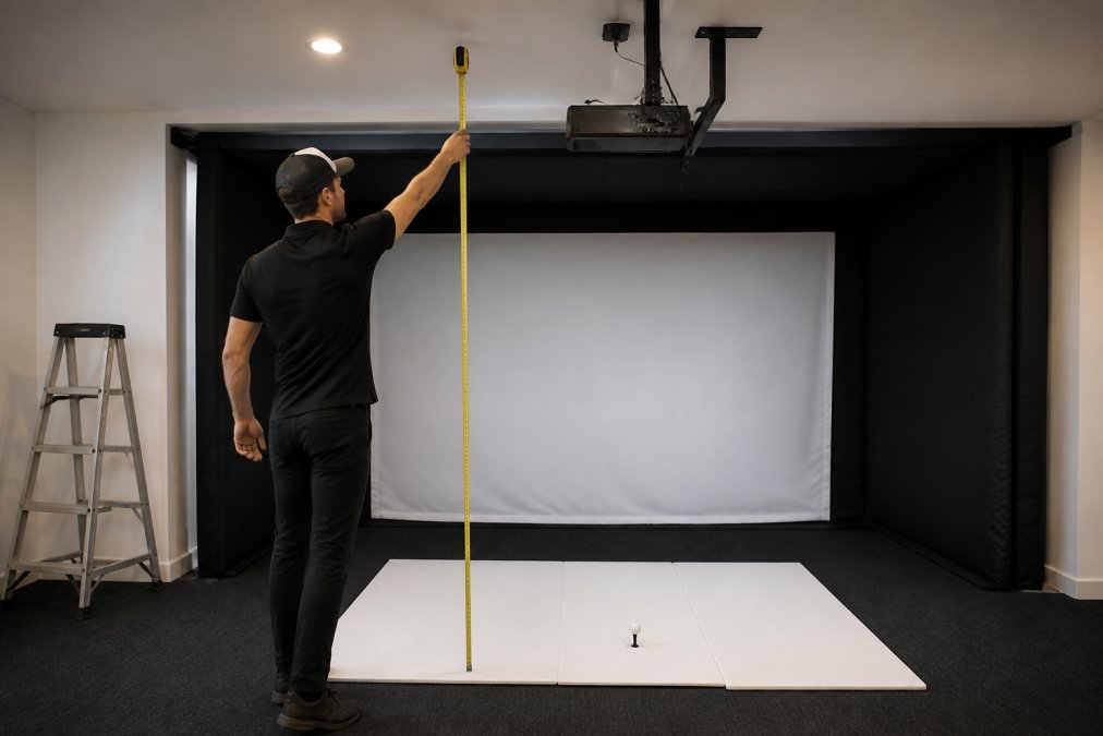 Process diagram showing steps for golf simulator for 10 foot ceilings