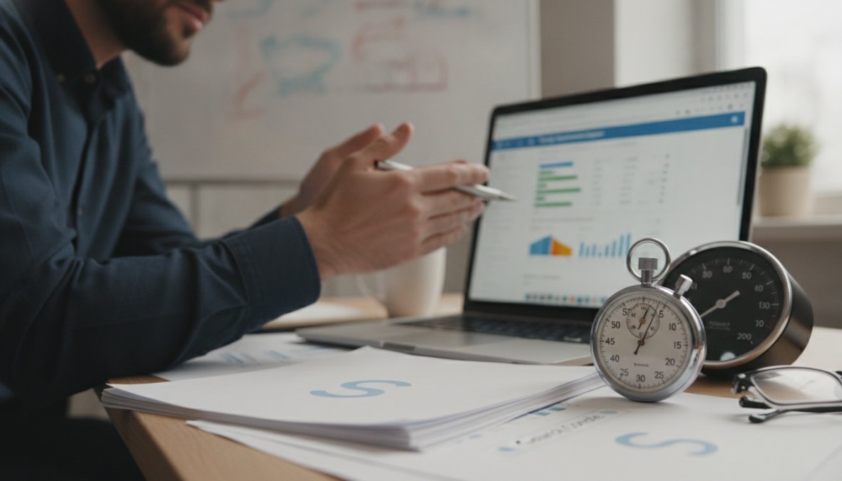 Professional illustration showing marketer and reviewing and performance concepts for google search console s