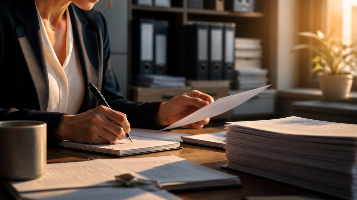 Compliance officer verifying grounded AI vs black box outputs at a desk