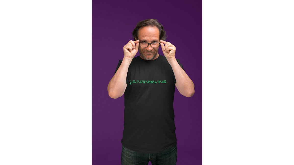 Grue Warning: Classic 8-Bit Text Adventure t-shirt