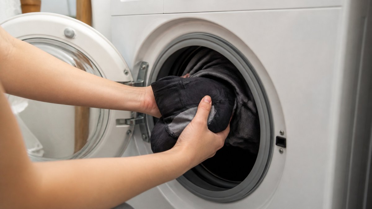 Step-by-step guide showing how to turn gym clothes inside out for a cool wash to prevent shrinking