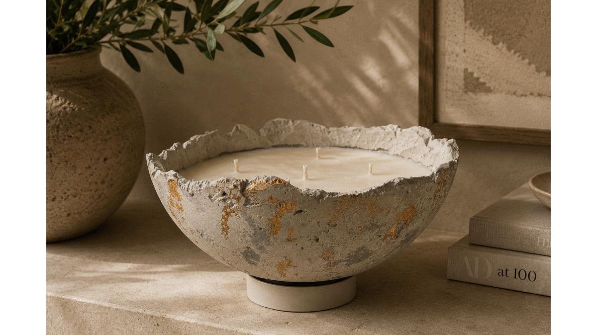 Half Moon Concrete Bowl Candle