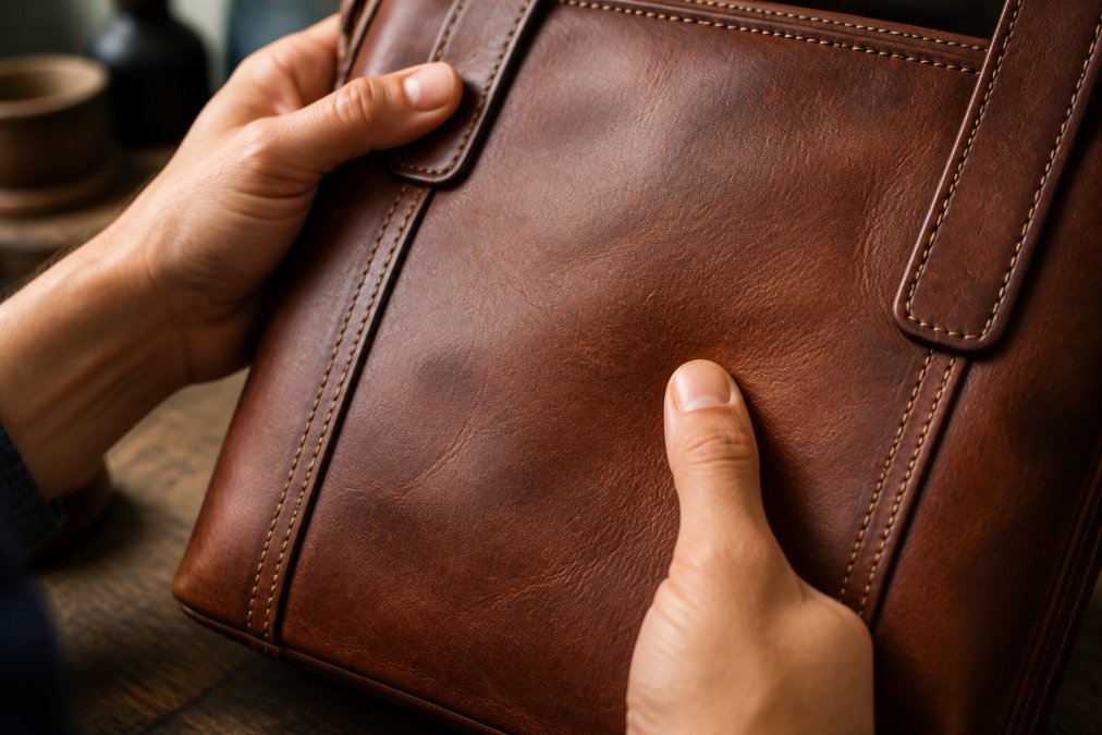 Step-by-step visual guide for leather bag durability test