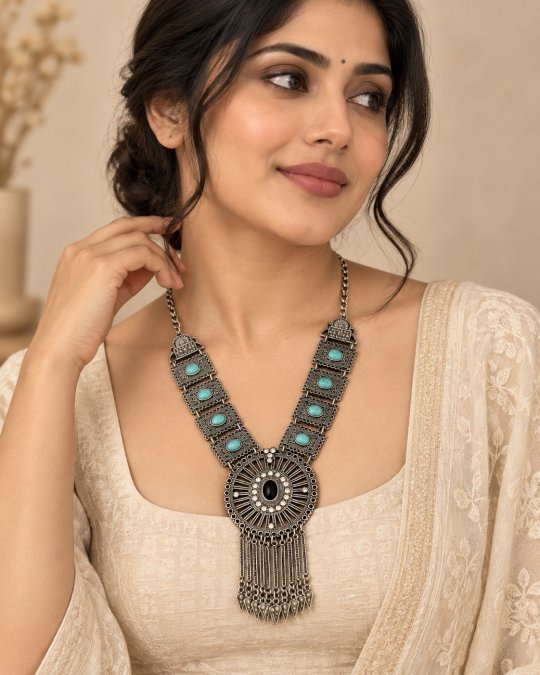 Handcrafted Turquoise Stone Ethnic Statement Necklace