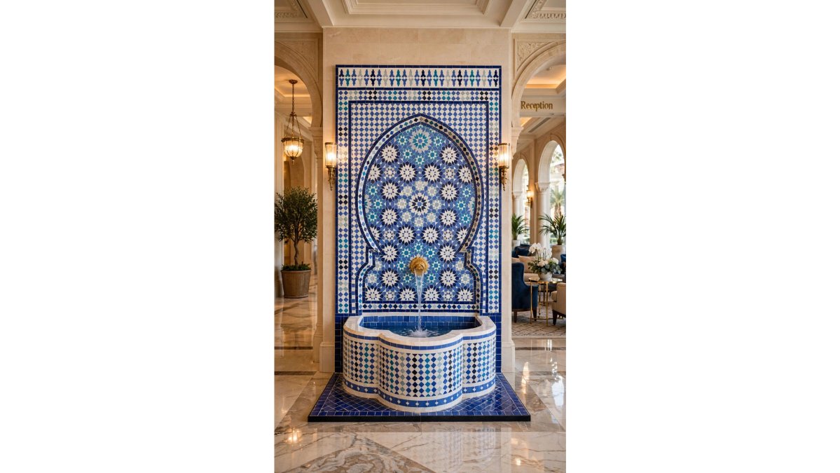 Handmade Mosaic Tile Fountain, Large Moorish Water Feature