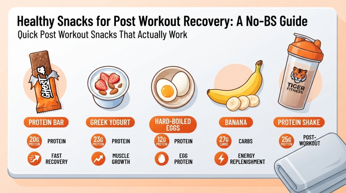 Professional illustration showing Overhead, Greek for healthy snacks for post workout recovery