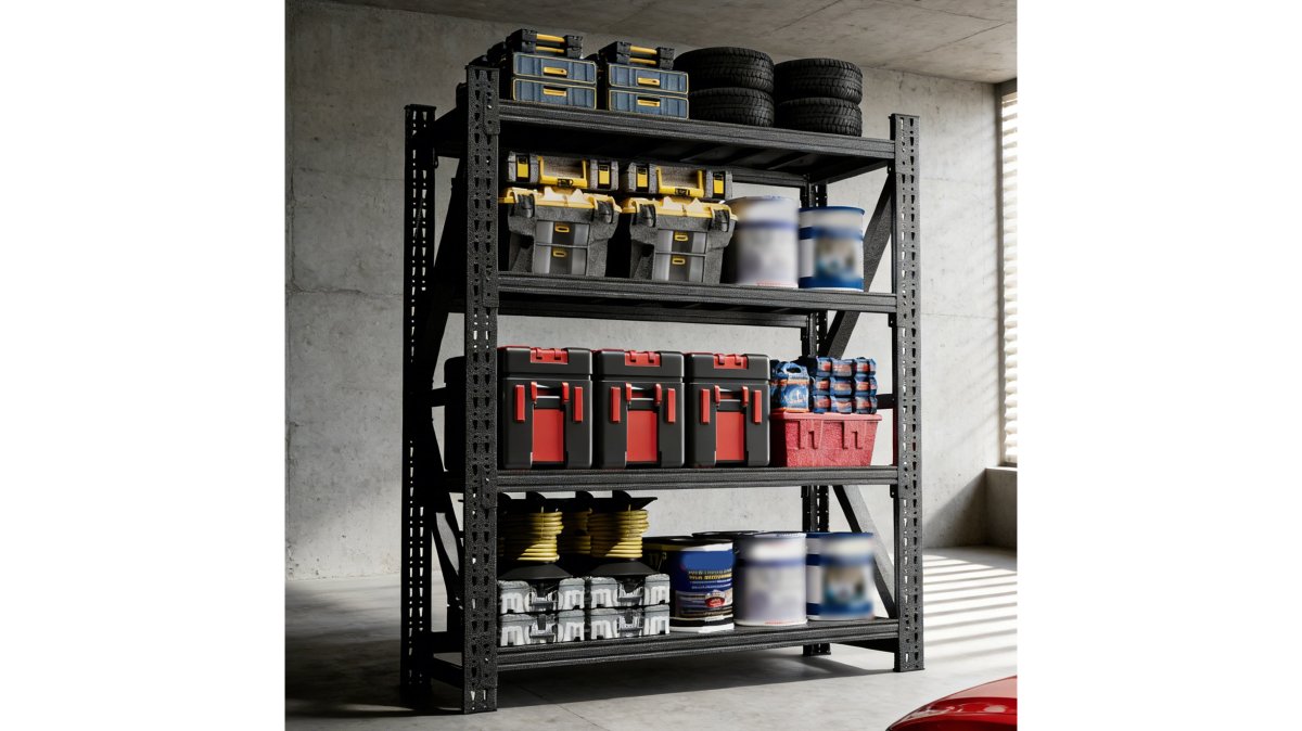 Heavy Duty Metal Adjustable Garage Shelves, 4000LBS Storage Rack 69 H X 59 W X 23.6 D Industrial Shelving Unit For Warehouse, Black