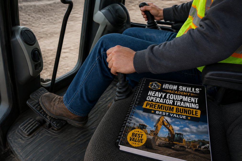 Close-up of operator's hands testing brake pedal with firm pressure inside equipment cab during pre-operation functional check