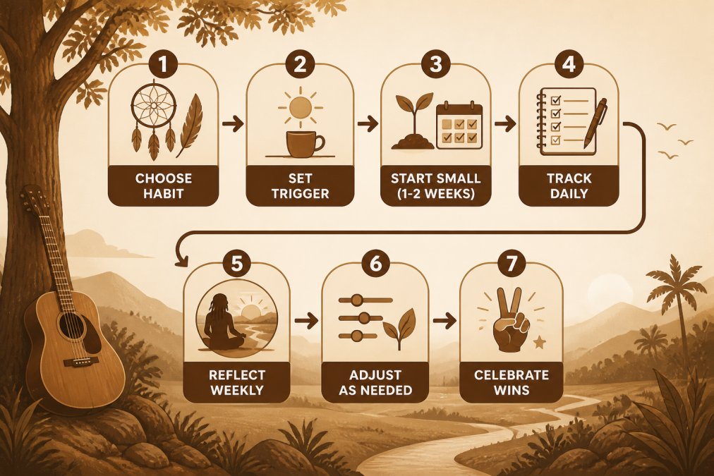 7-step flowchart for mastering high frequency living daily habits through a consistent, repeatable process