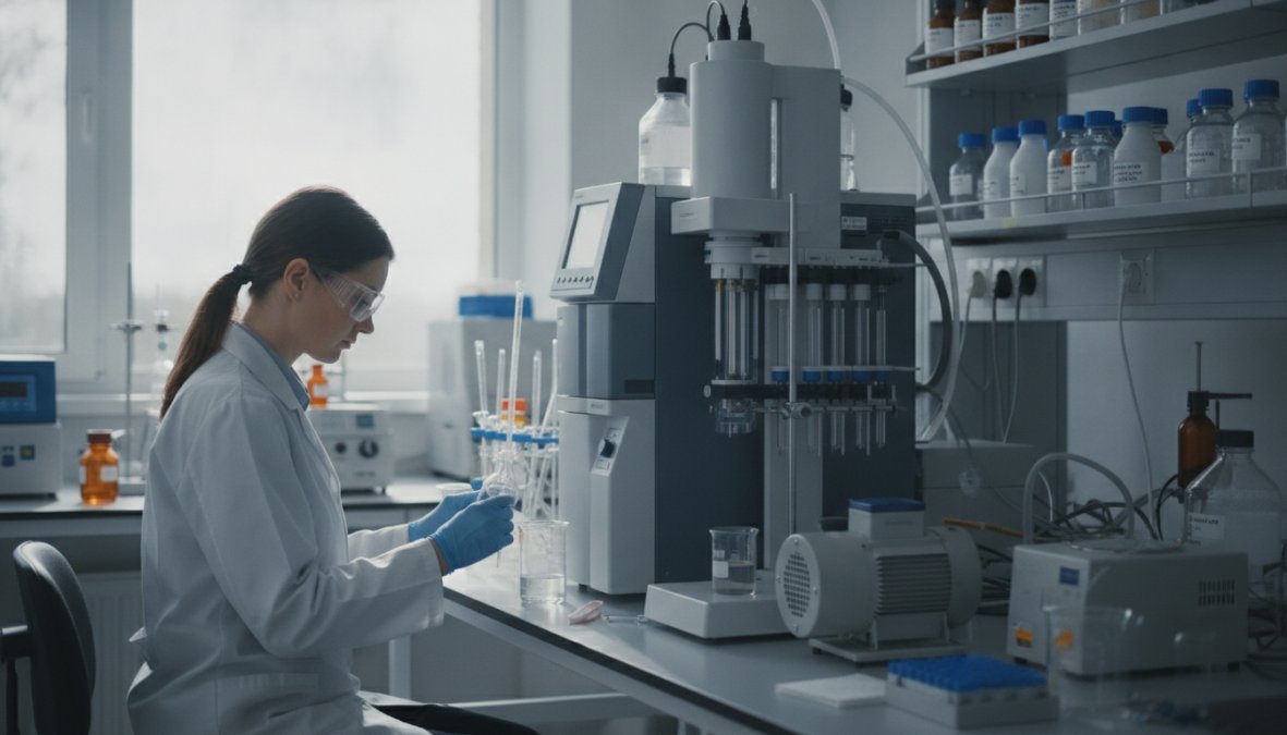 Professional illustration showing Scientist for high purity peptide suppliers for research