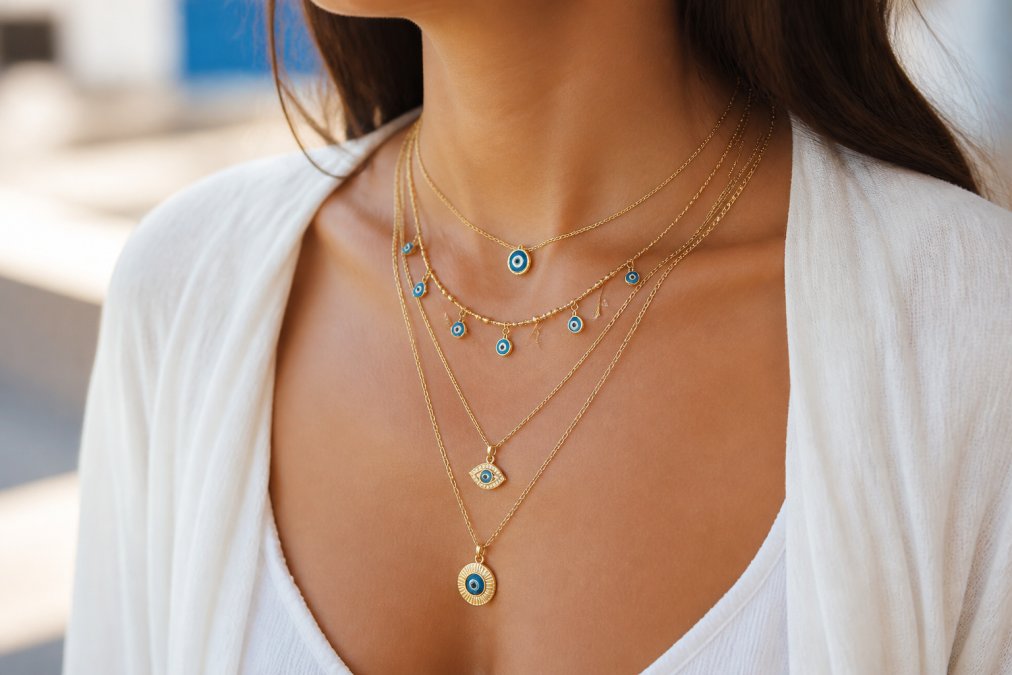 Step-by-step visual guide for Woman for evil eye necklaces
