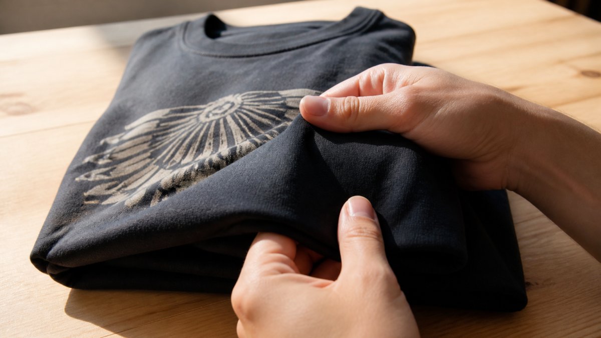 Infographic showing the step-by-step process for evaluating soft cotton fabric quality in graphic t-shirts