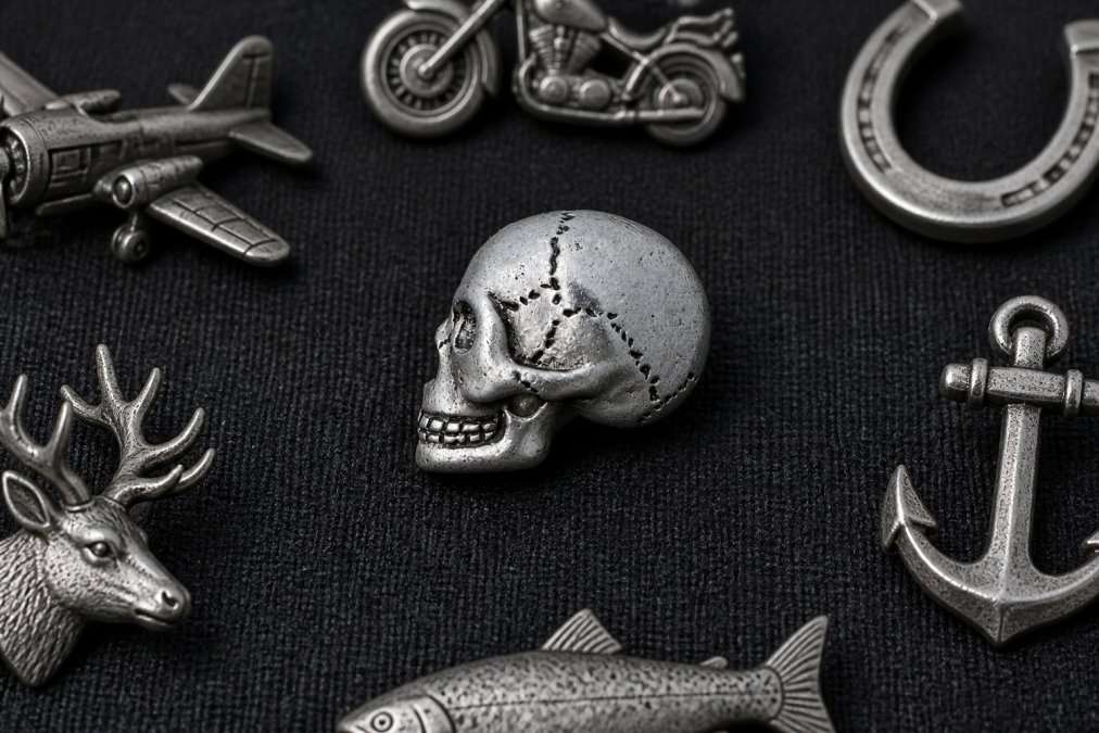 Professional illustration showing pewter lapel pins