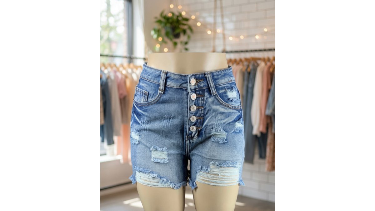 High Rise Ripped Denim Shorts