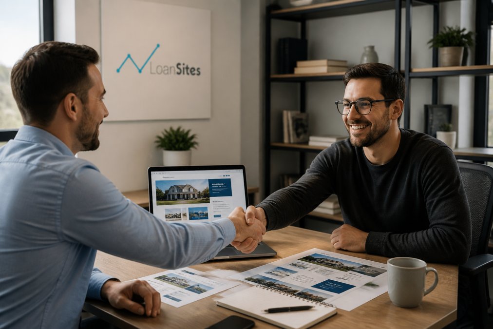 Consultation process to hire professional mortgage website designer with layout mockups on display