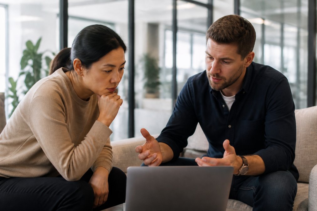 E-commerce manager and agency lead reviewing code to hire Shopify Plus experts via video call