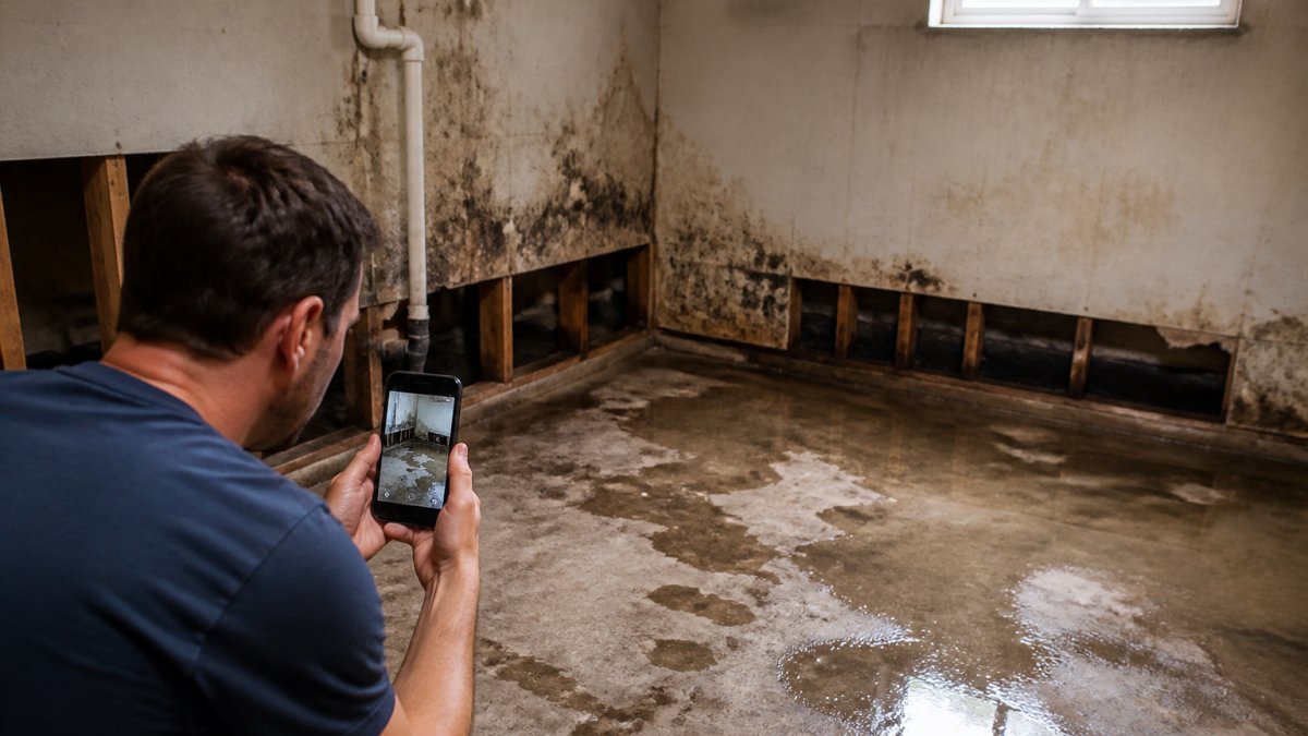 Infographic showing steps to document water damage for 24-hour restoration services before the crew arrives.