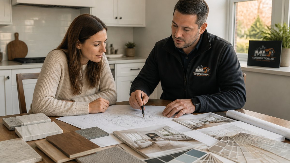 Flowchart showing the process of hiring design-build firm experts for a kitchen renovation project.