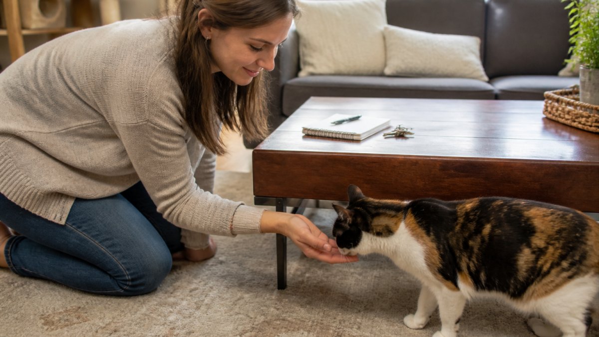 Infographic showing the steps for a cat sitter to conduct a successful meet-and-greet with a new pet client.