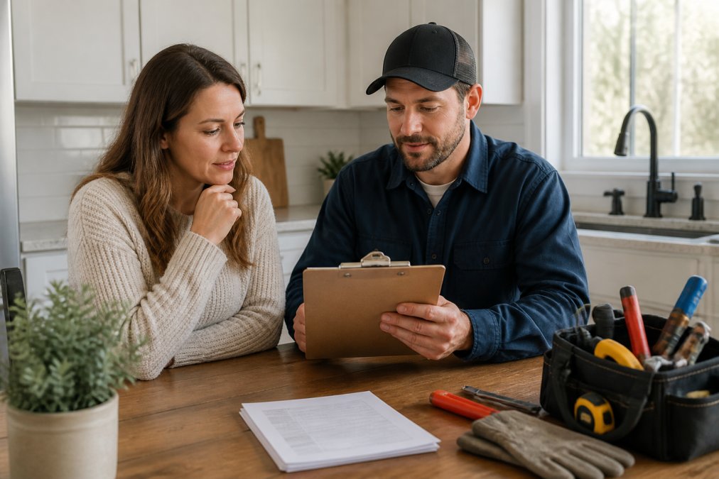 Checklist infographic for hiring contractors featuring license, insurance, and background check steps