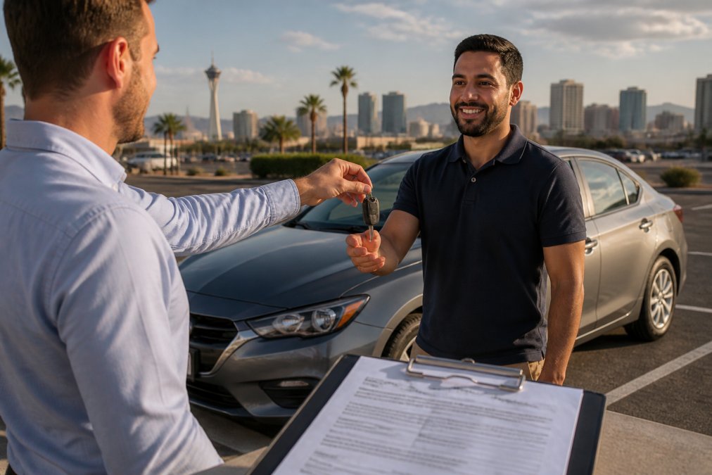 Small business owner handing keys to an employee for an hnoa vs commercial auto rental in Las Vegas