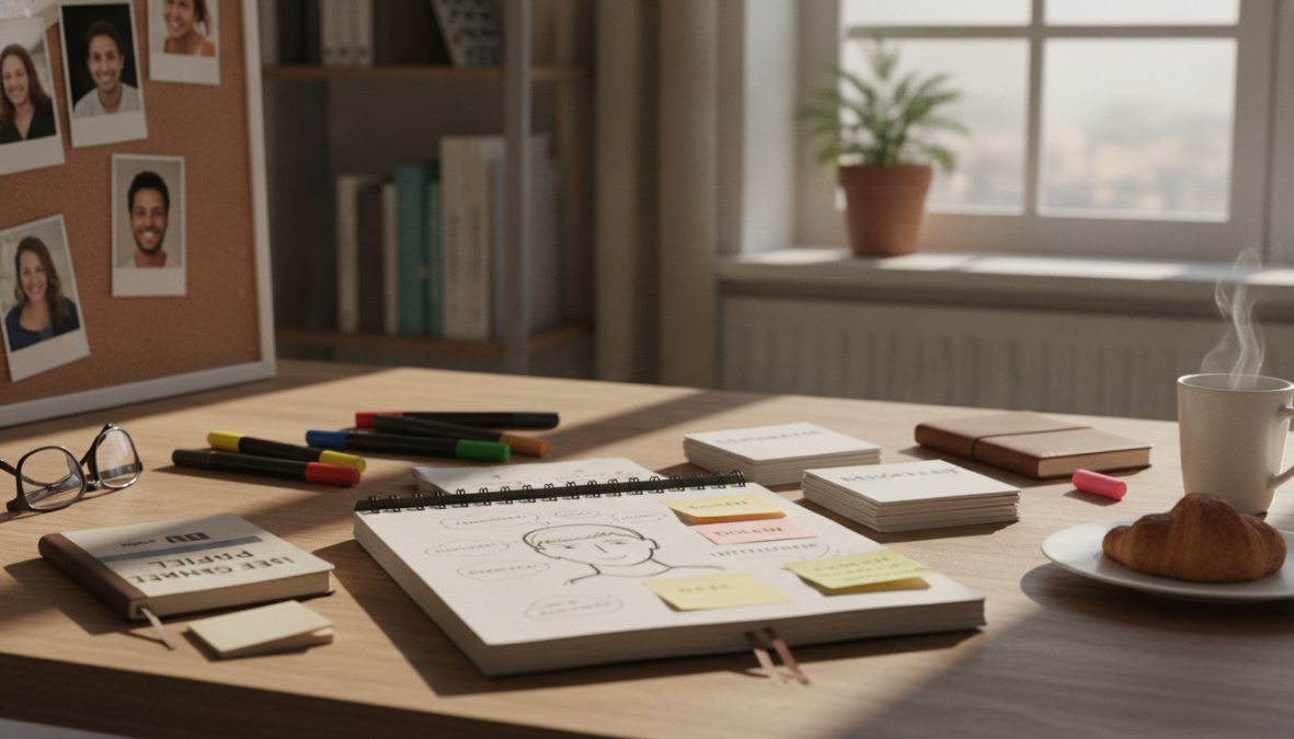 Twee ondernemers die samen achter een laptop zitten en notities maken op papier, met klantgegevens en post-its zichtbaar op een houten bureau in een licht kantoor