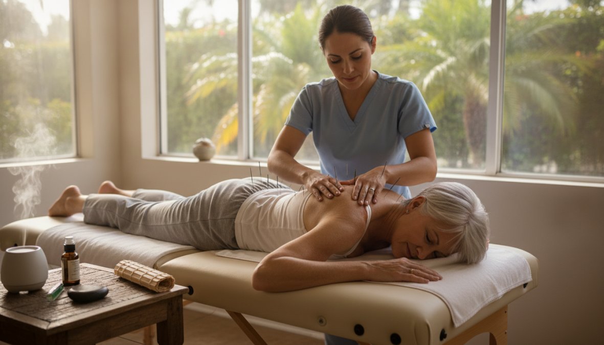Professional illustration showing Close for holistic pain relief for active seniors