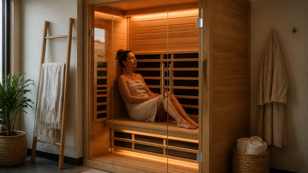 Diagram illustrating the ideal room placement and layout requirements for a home infrared sauna installation