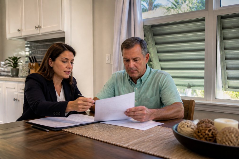 Infographic process for reviewing home insurance in Orlando FL coverage with an agent during hurricane season