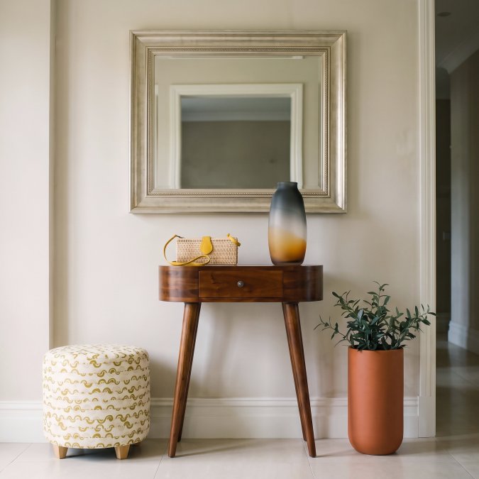 Chestnut Oval Solid Wood Console Table with Drawer