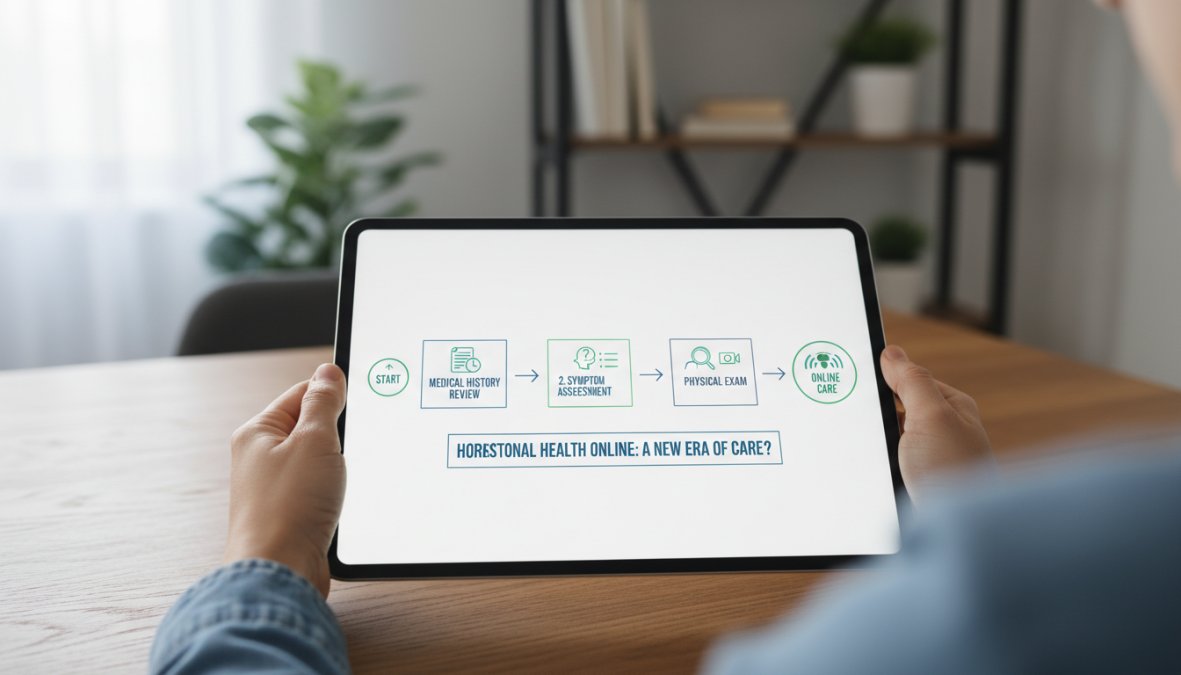 Flowchart illustrating the Online Hormonal Health Provider Evaluation Checklist: Start -> Medical History Review -> Symptom Assessment -> Physical Exam -> Lab Tests -> Qualified Professionals -> Personalized Plan -> Ongoing Monitoring -> Transparency -> Insurance/Pricing -> Reviews -> Decision