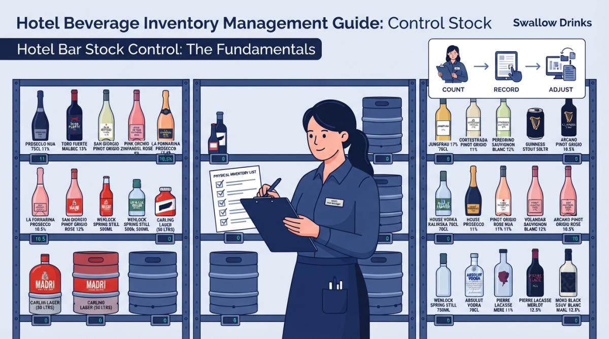 Professional illustration showing Hotel for beverage inventory management
