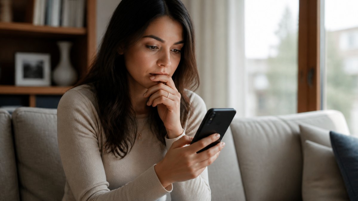 Person composing a thoughtful, direct message on a smartphone to avoid ghosting dating apps in a calm room.