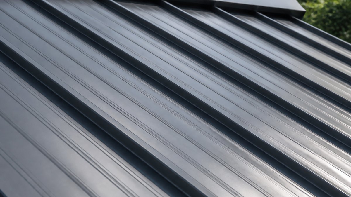 Diagram illustrating how striations and stiffening ribs prevent oil canning standing seam metal roof panels.