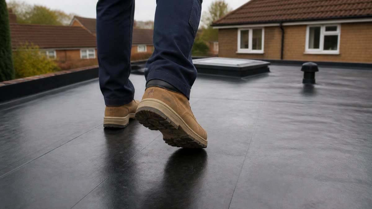 How can you safely walk on a rubber roof?