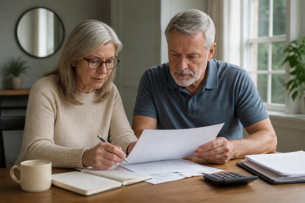 Diagram of an annuity contract showing how index participation rates function for a retired couple at home.