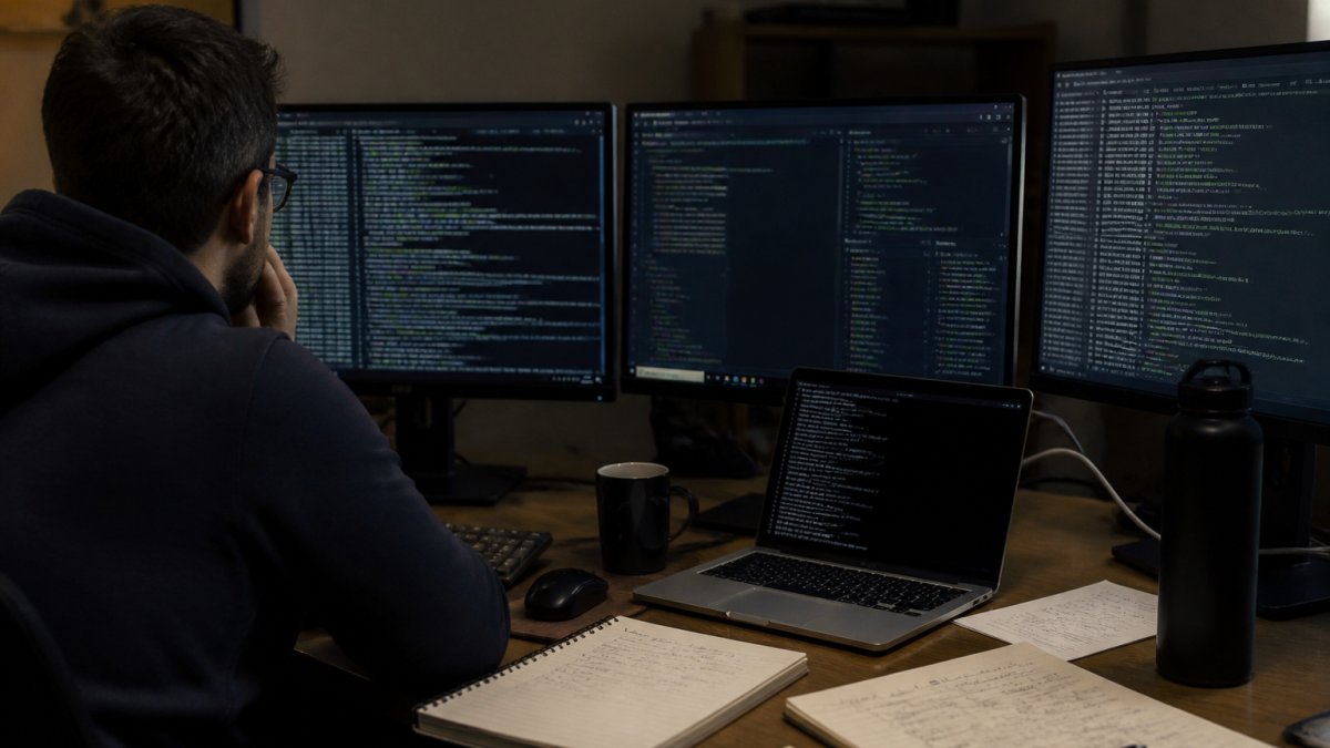 Security engineer analyzing terminal logs to test decentralized ai agents and strengthen system defenses.