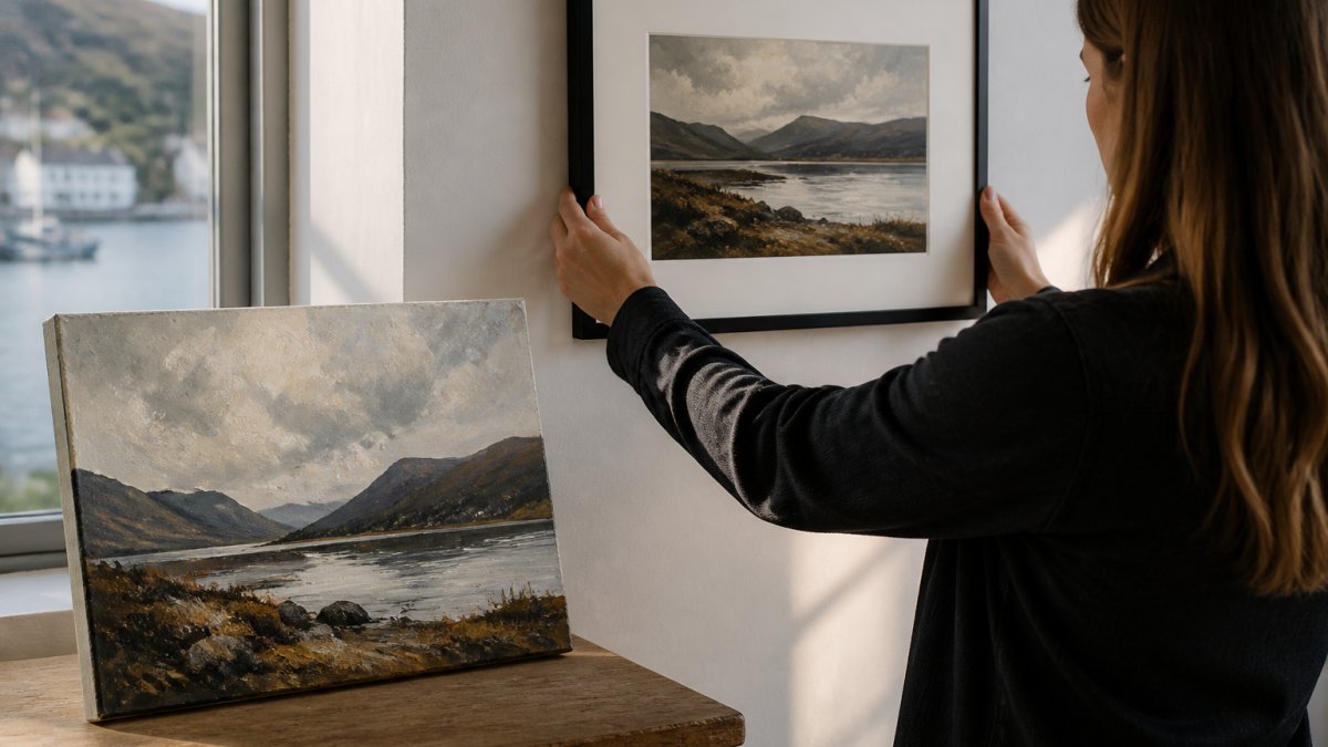 Comparison infographic showing the value difference between original paintings and framed art prints