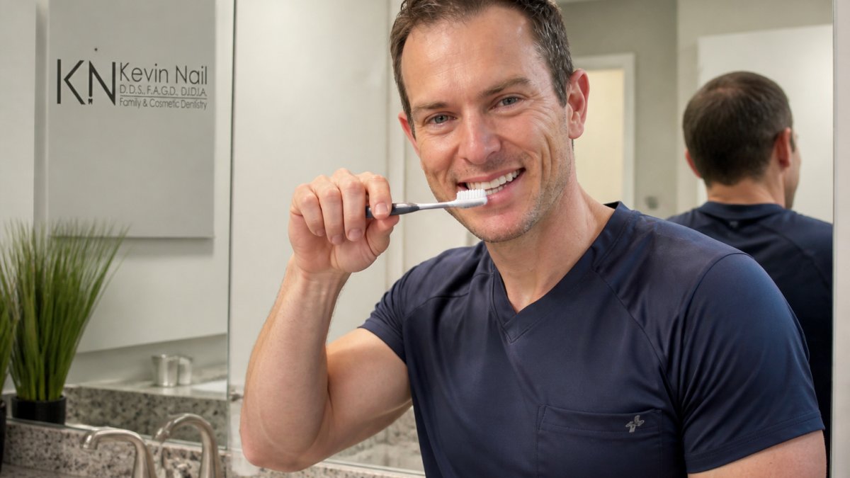 Step-by-step diagram showing proper brushing techniques to maintain smile makeover results with a soft toothbrush.